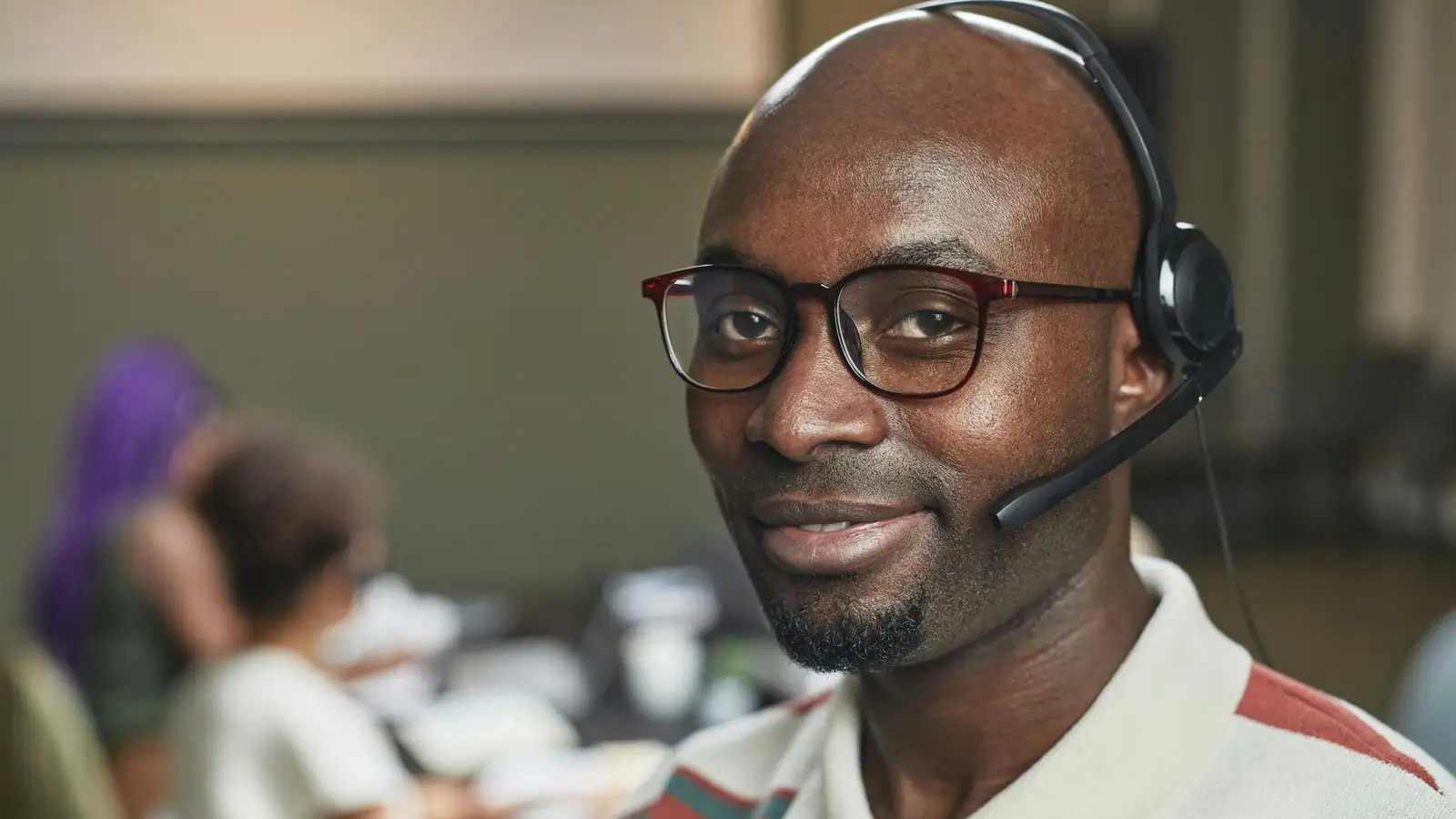 Customer support representative smiling